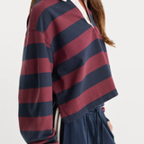 Good American | The Cropped Rugby Polo - Navy Berry Noir Block Stripe