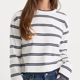 Good American | The Long Sleeve Layered Tee - Navy Double Stripe