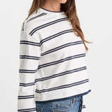 Good American | The Long Sleeve Layered Tee - Navy Double Stripe