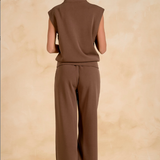 Elan | Sleeveless Quarterzip Top - Light Brown