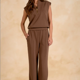 Elan | Sleeveless Quarterzip Top - Light Brown