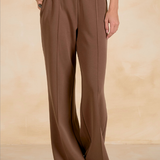 Elan | Elastic Waist Straight Leg Pant - Light Brown