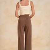 Elan | Elastic Waist Straight Leg Pant - Light Brown