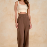 Elan | Elastic Waist Straight Leg Pant - Light Brown