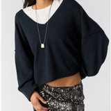 Free People | See Me V-Neck Pullover - Black