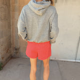 Buttermelon Red Checkered Boxer Shorts styled with a Sunny Somewhere graphic sweatshirt for summer from Shop Estilo.