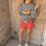 Buttermelon Red Checkered Boxer Shorts styled with a Sunny Somewhere graphic sweatshirt for summer from Shop Estilo.