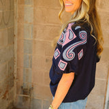 THML | Puff Sleeve Embroidery  - Navy