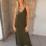Elan | Ribbed Cap Sleeve A-Line Dress - Olive