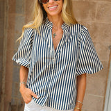 THML | Stripe Button Down Top - Blue