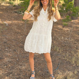 J. Marie | The Bailee Button Up Dress - White Ruffle Embroidery