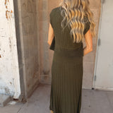 Elan | Ribbed Cap Sleeve A-Line Dress - Olive