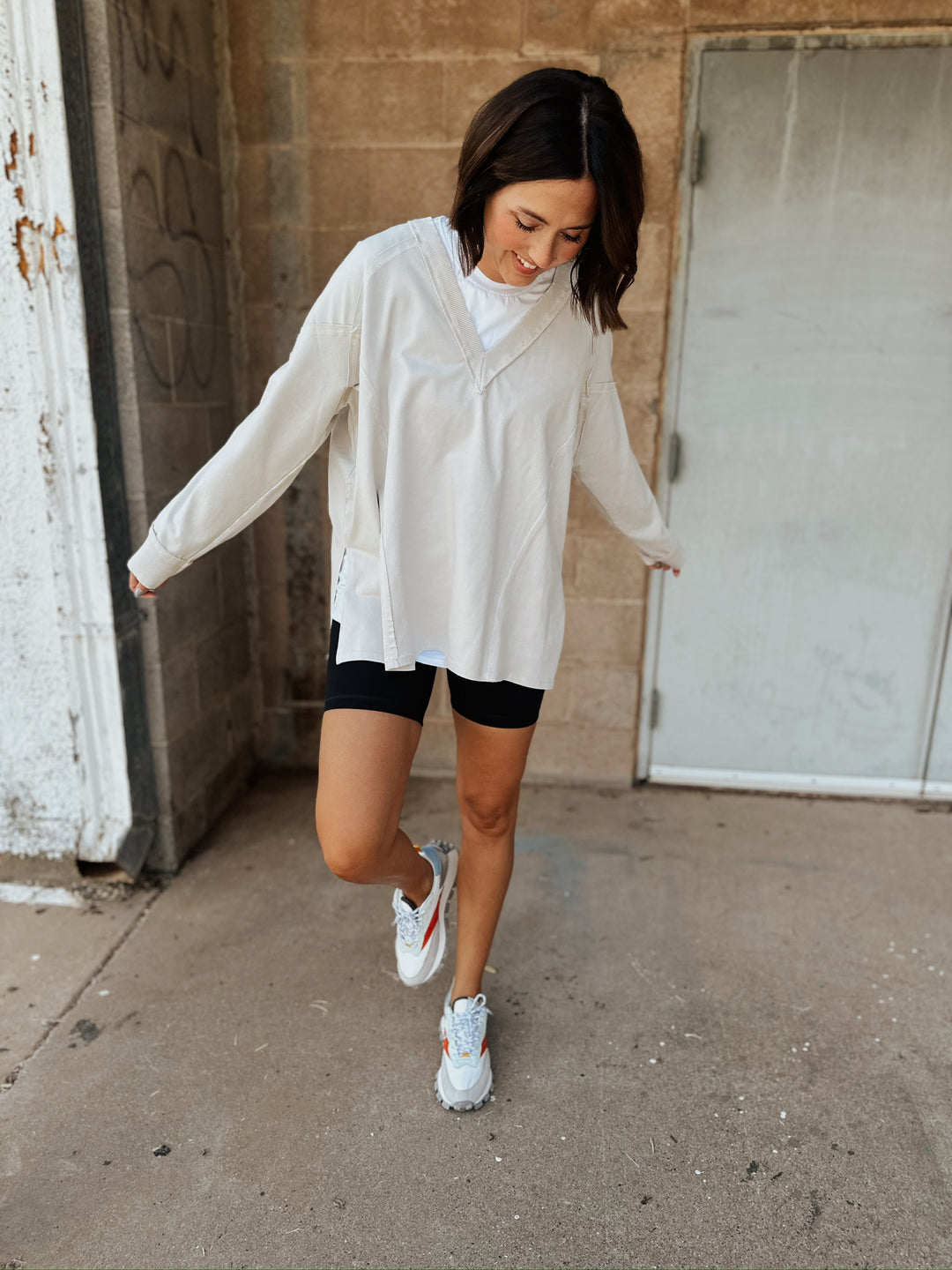 Rib V-Neck Long Sleeve Top - Butter