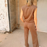 Elan | Elastic Waist Straight Leg Pant - Light Brown
