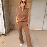 Elan | Sleeveless Quarterzip Top - Light Brown