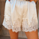 By Together | Woven Elastic Waist Shorts With Lace  - Pearl