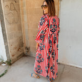 Maison Marigold | Taj Maxi Dress -  Navy Flower/Red Stripes