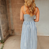 Adelyn Rae | Emilia Y/D Striped 3D Floral Midi Dress - Blue/White