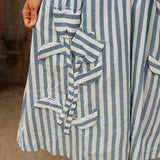 Adelyn Rae | Emilia Y/D Striped 3D Floral Midi Dress - Blue/White