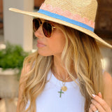 Sunshine Tienda | Isabel Crochet Palm Hat - Blue/Pink