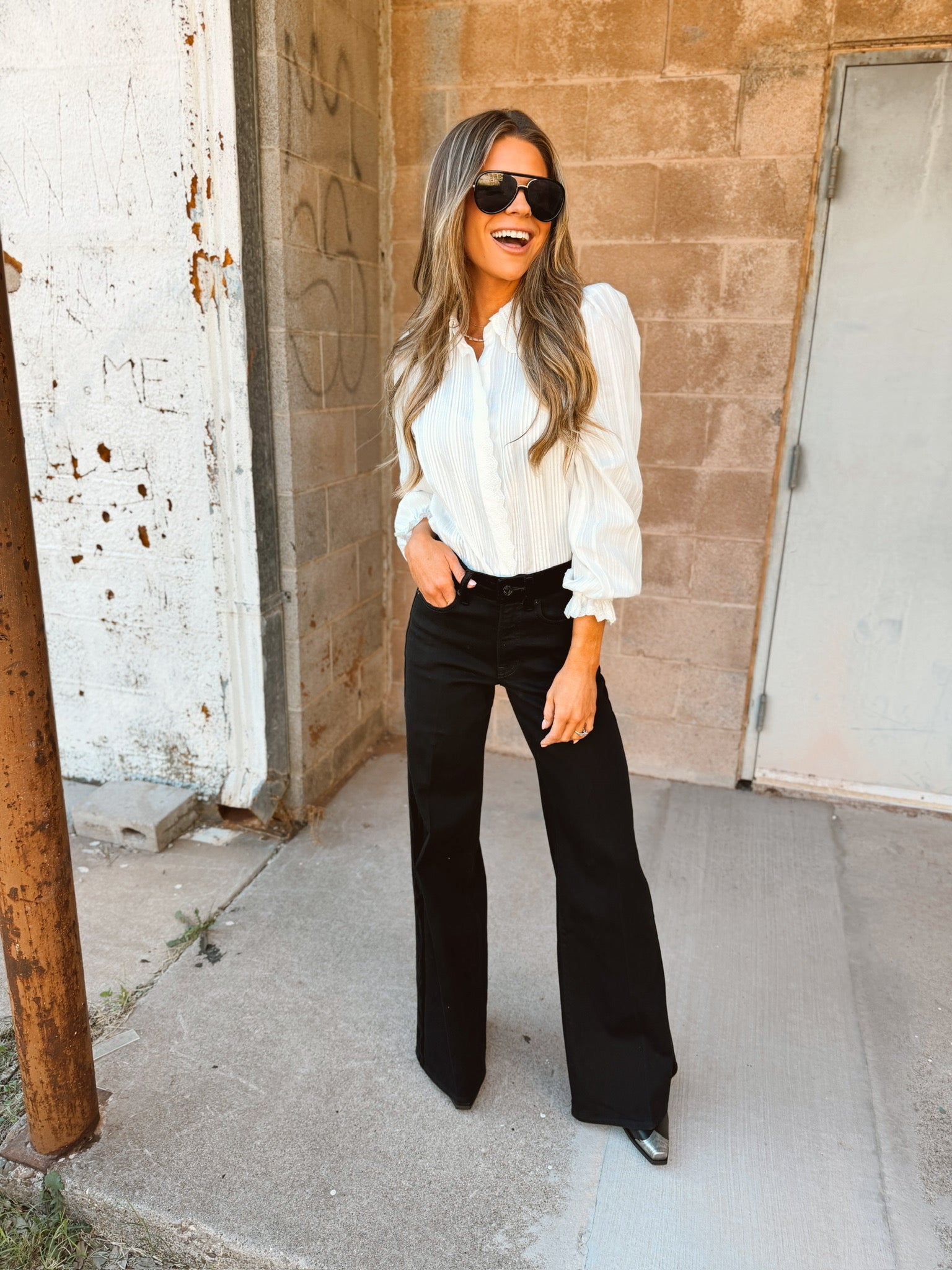Good American | Soft Tech Good Waist Palazzo Jeans - Black