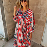 Maison Marigold | Taj Maxi Dress -  Navy Flower/Red Stripes