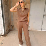 Elan | Elastic Waist Straight Leg Pant - Light Brown