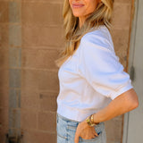 Perfect White Tee | Effie Bubble Sleeve Sweatshirt - White