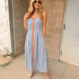 THML | Thin Strap Gingham Pattern Dress - Navy