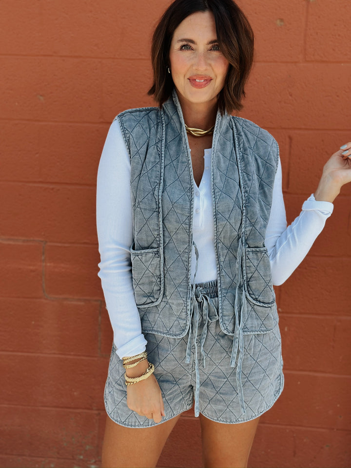 Quilted Denim Vest - Denim Blue