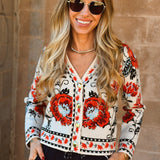 THML | Long Sleeve Pattern Knitted Cardigan - Cream Floral