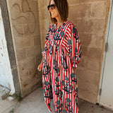 Maison Marigold | Taj Maxi Dress -  Navy Flower/Red Stripes