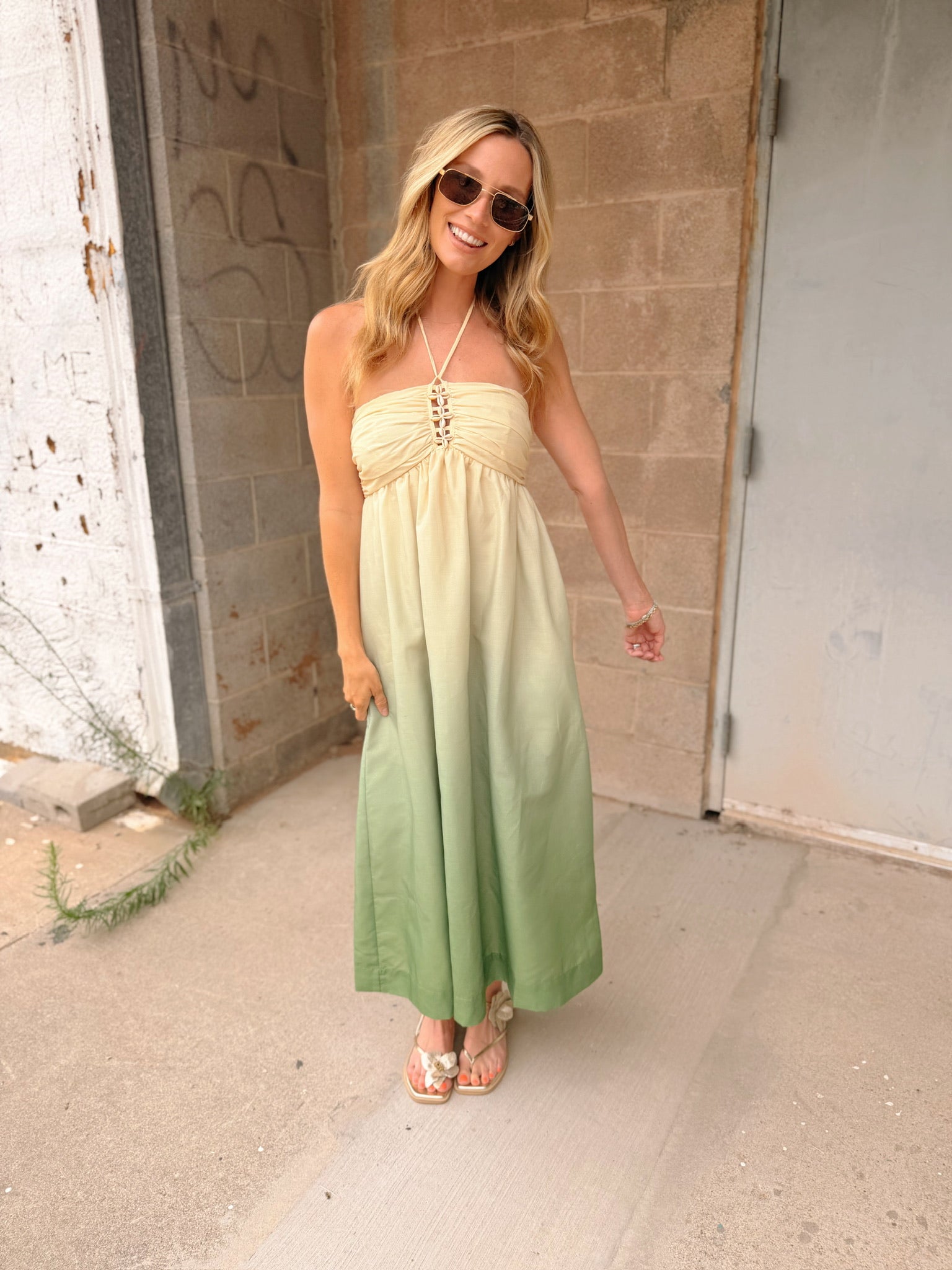 ombre halter maxi dress Blue Green Ombre Maxi Dress