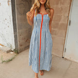 THML | Thin Strap Gingham Pattern Dress - Navy