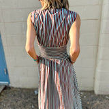 THML | Sleeveless Vertical Stripes Zippered Dress - Brown