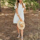 J. Marie | The Bailee Button Up Dress - White Ruffle Embroidery