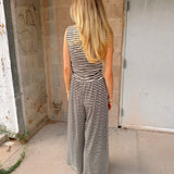 By Together | Fine Line Knit Wide Leg Pant - Cream/Brown