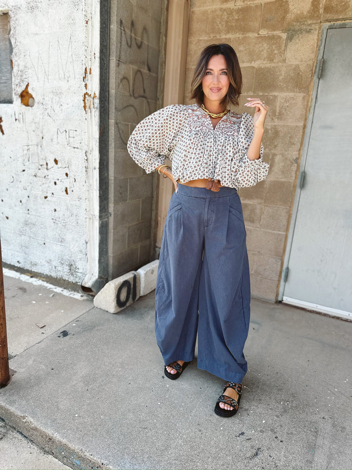 Free People | Teagan Washed Barrel Trouser | Midnight Rain