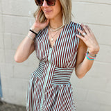 THML | Sleeveless Vertical Stripes Zippered Dress - Brown