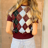 Lucy Paris | Bria Argyle Knit Top- Burgundy Multi