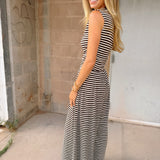 By Together | Fine Line Knit Wide Leg Pant - Cream/Brown