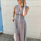THML | Sleeveless Vertical Stripes Zippered Dress - Brown