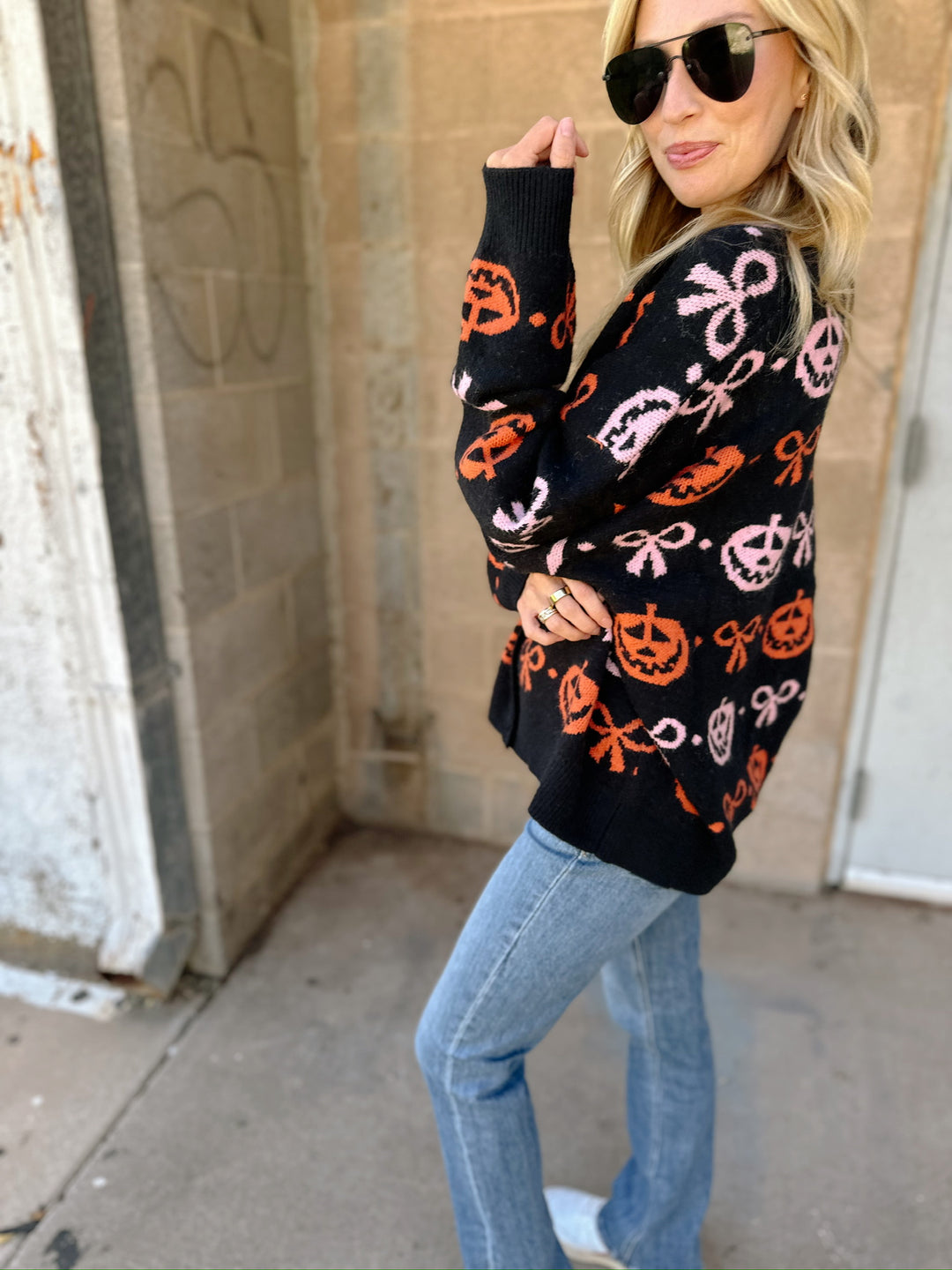 Halloween Pumpkin & Bow Print Cardigan