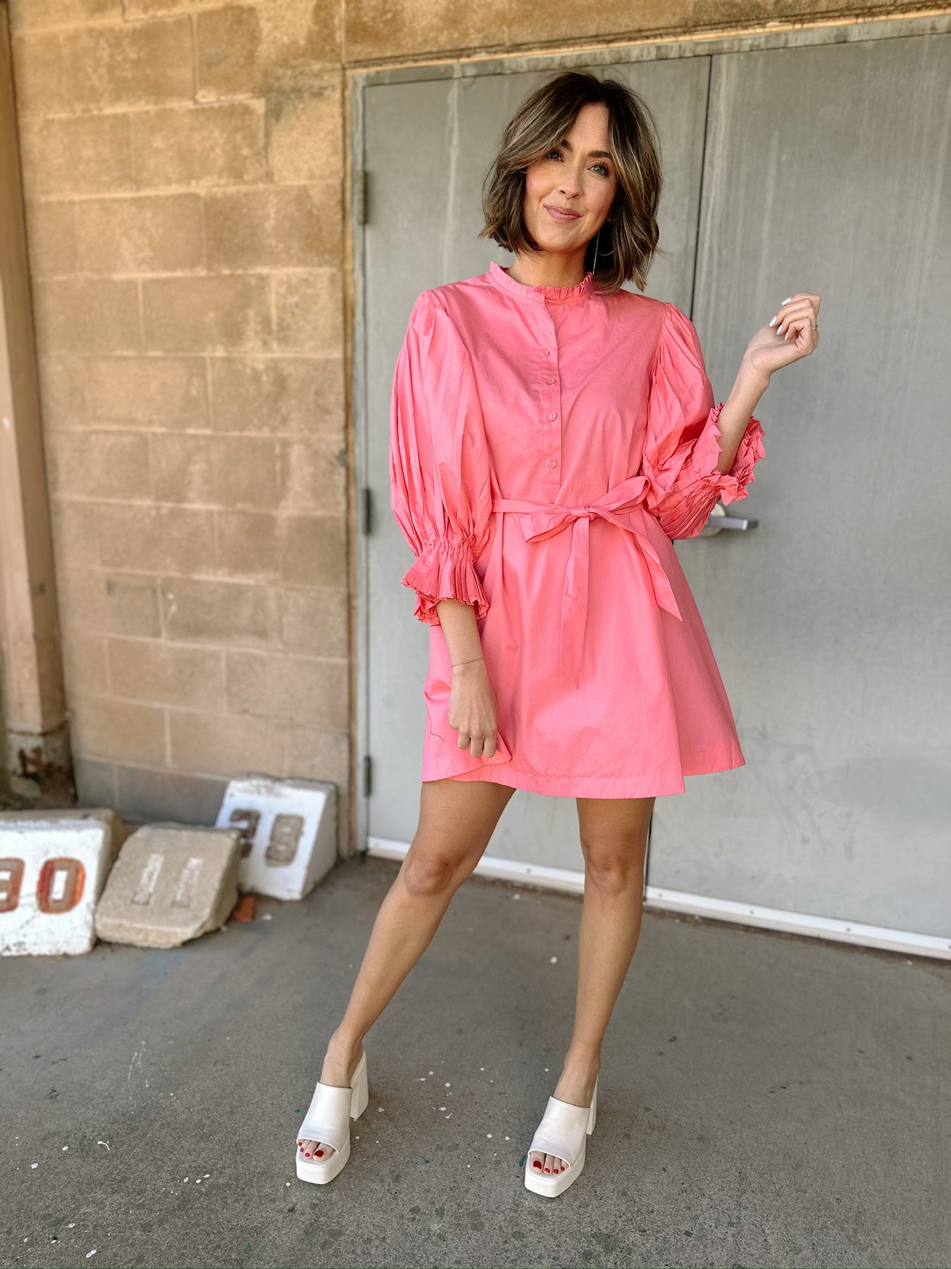 Cotton Poplin Dress in Pink