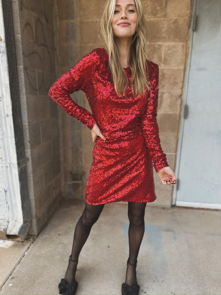 Olea Sequin Mini Dress - Red