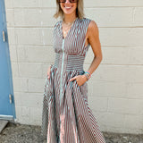 THML | Sleeveless Vertical Stripes Zippered Dress - Brown