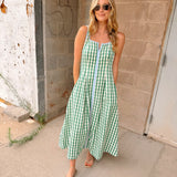 THML | Thin Strap Gingham Pattern Dress - Green
