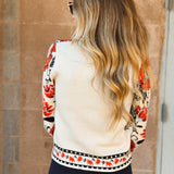 THML | Long Sleeve Pattern Knitted Cardigan - Cream Floral