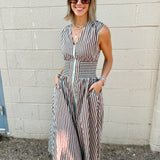 THML | Sleeveless Vertical Stripes Zippered Dress - Brown