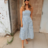 Adelyn Rae | Emilia Y/D Striped 3D Floral Midi Dress - Blue/White